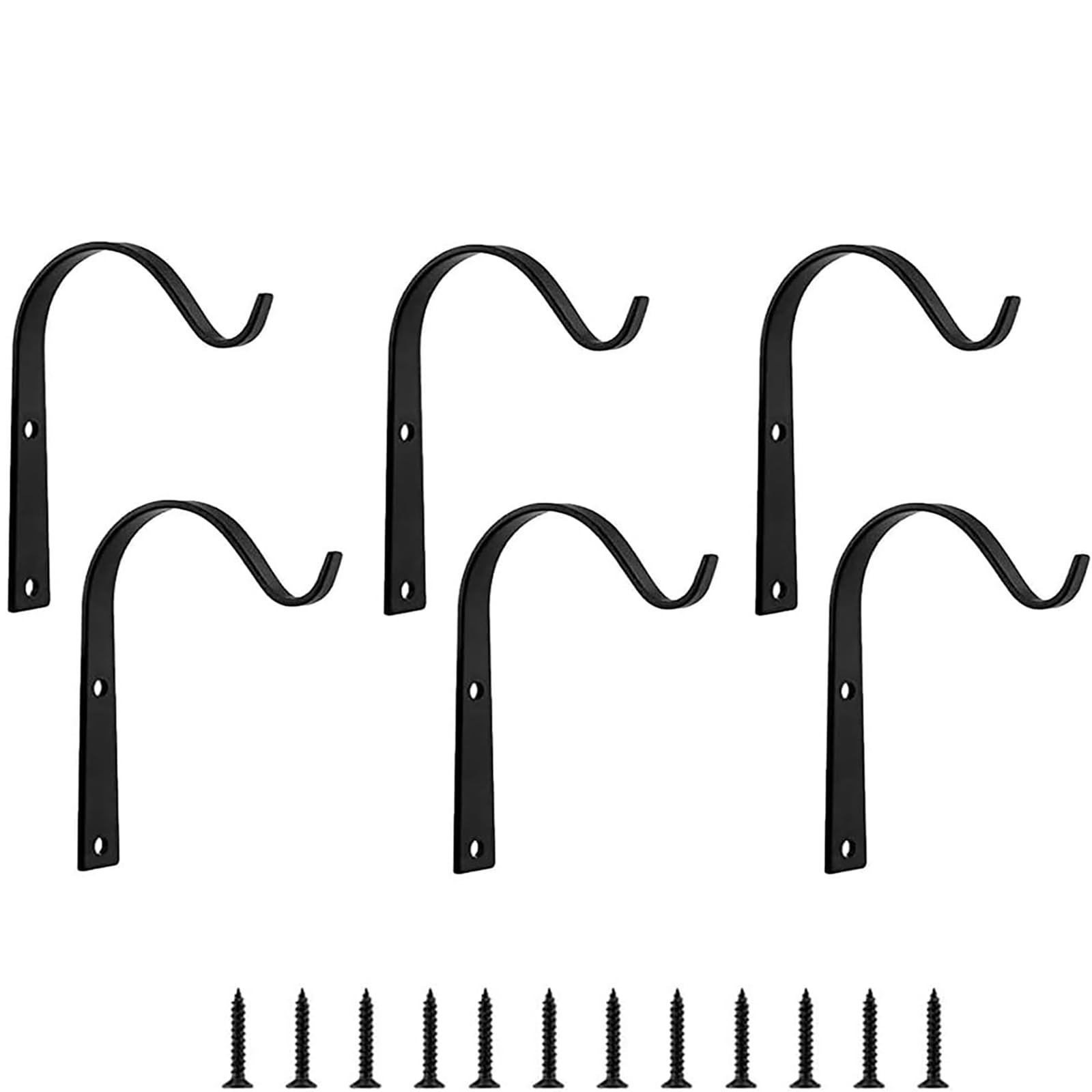 Lxoraziy 6 Pcs Hooks for Plant Basket Wall Hanging Bracket, Black Metal Hanging Bracket, Outdoor Indoor Garden Hook Décor