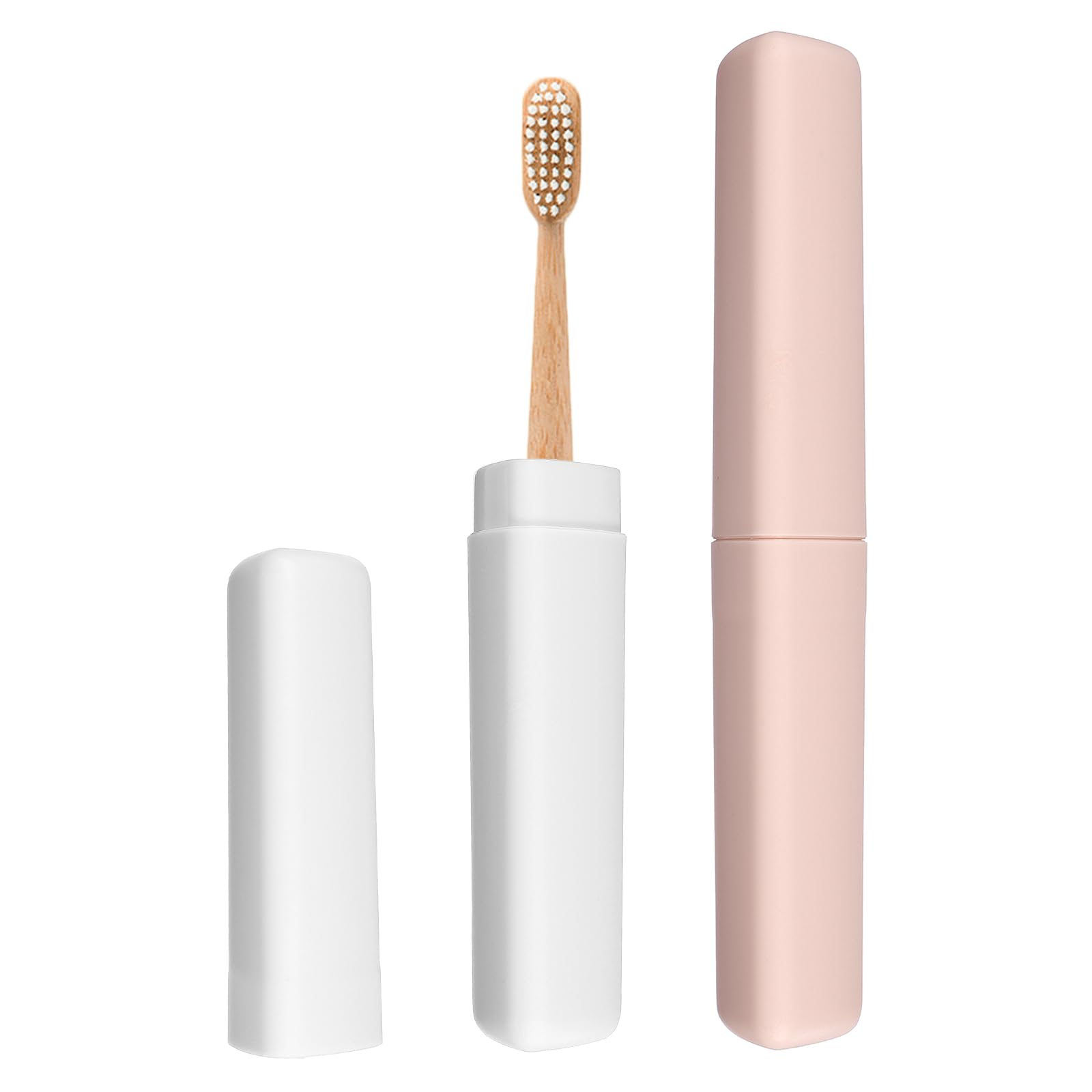 sourcing map 2Pcs Travel Toothbrush Case, 8.27 x 1.38" Portable Travel Toothbrush Holder, Plastic Toothpaste Container for Bathroom, Gym, Business Trip, Camping, Beige/Pink