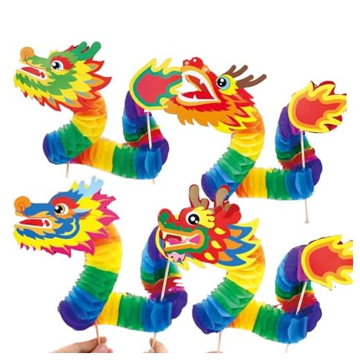 Eterspr 4 PCS Diseño de Dragón Guirnalda de Papel, Guirnalda Dragones Chinos, Chino Artesanía Marionetas de Dragón, para Manualidades, Regalos, Decoración de Casa
