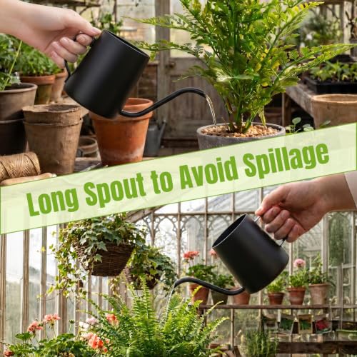Image of Watering Can for Indoor Plants, Indoor Watering Can with Long Spout and Handle Rust-Proof 304 Stainless Steel Material (350ml /12oz-Black)