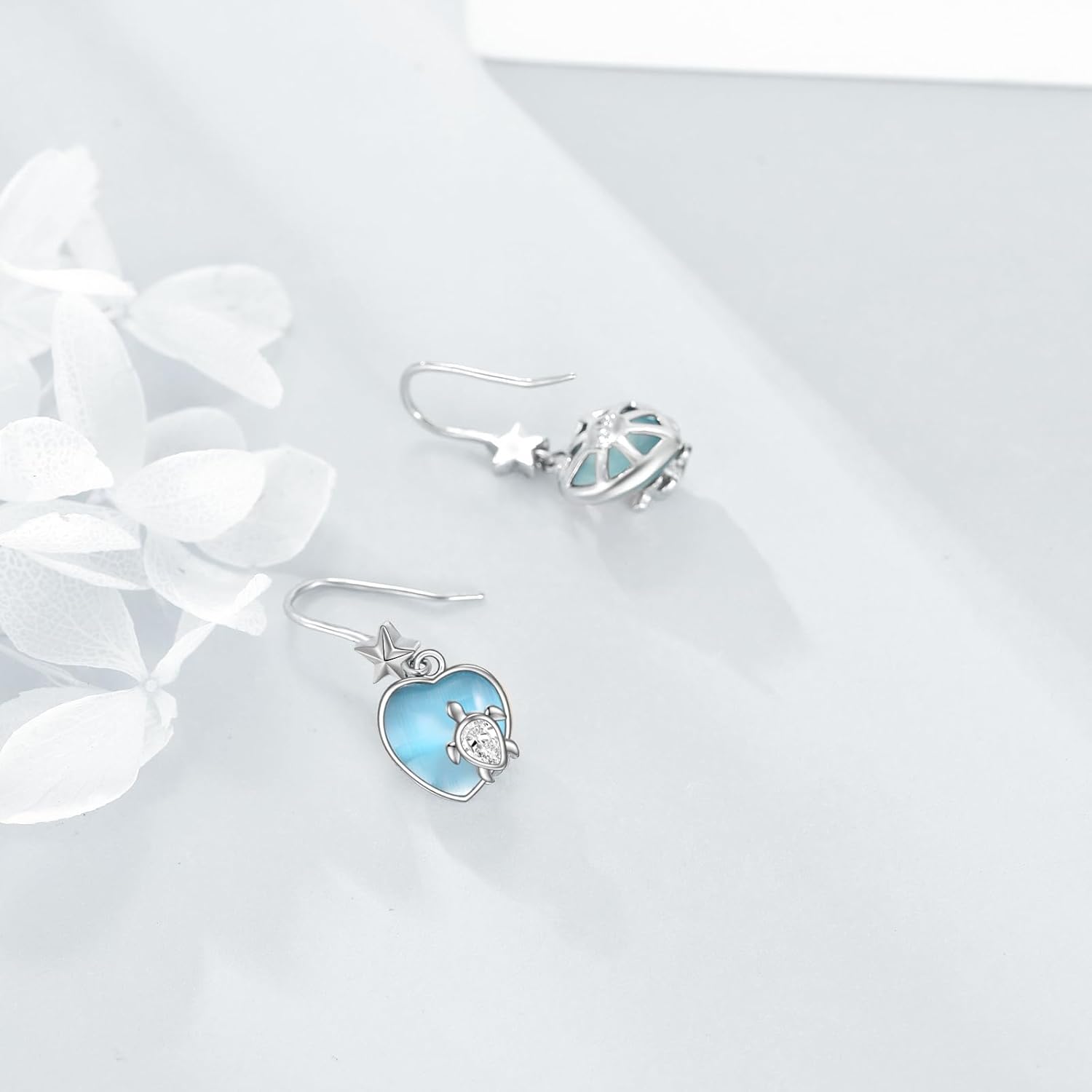 Turtle Earrings Sterling Silver Blue Crystal Dangle Earrings Ocean Jewelry Gift for Lady Women Grandma - Image 5