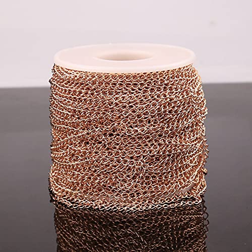 Chaîne à maillons torsadés en acier inoxydable 304 soudés de 5 m - 4 x 3 x 0,6 mm - Plaqué or rose - Avec bobine pour fabrication de bijoux Cover