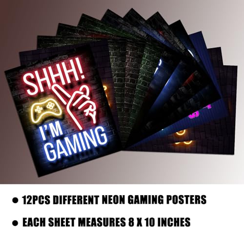 Gosbi 12Pcs Neon Gaming Posters,Gaming Room Decor Teen Boys Gamer Room Decor For Boys,Gamer Wall Art Decor For Boys Room Decor Bedroom,No Frame thumb #2