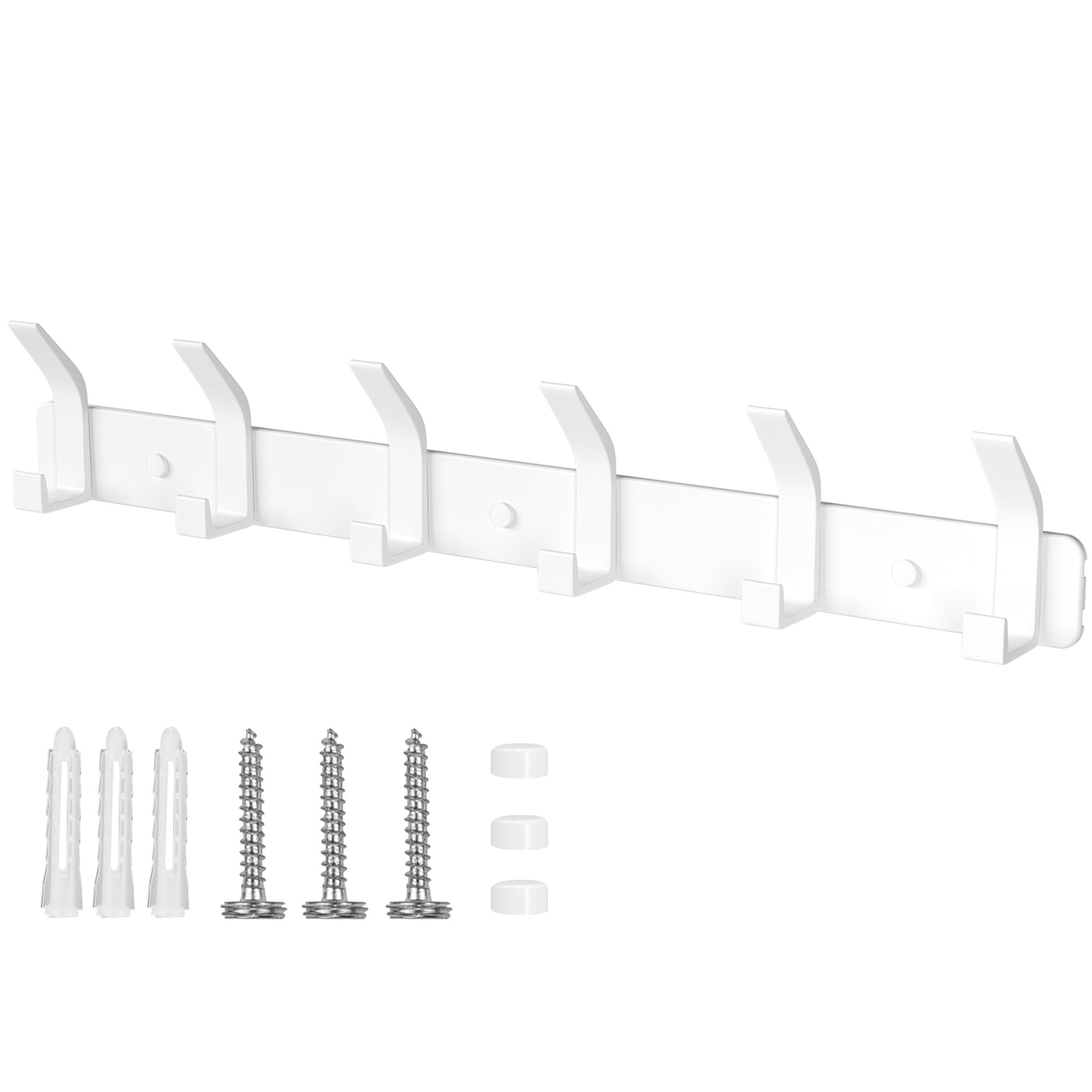 Benxdara Coat Hooks Wall Mounted Coat Rack with 6 Hooks, Rustproof Wall Hanger Clothes Hook Rail for Kitchen Bedroom and Entryway, Snow White