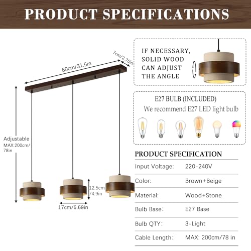 Lustre suspendu LED wabi sabi luminaire travertin jaune luminaires bois salon - 2