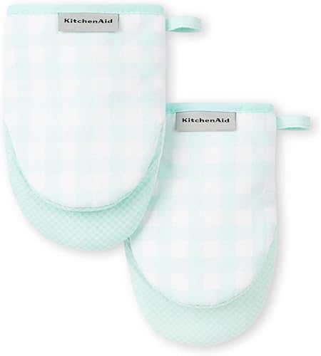 KitchenAid Gingham - Juego de 2 manoplas para horno mini, agua mineral, 5.5 x 8 pulgadas