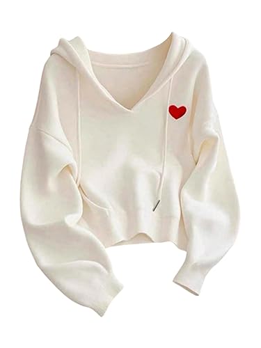 Verdusa Women's Heart Hoodie Sweatshirts Long Sleeve Casual Pullover Tops
