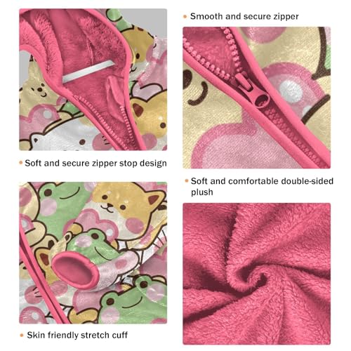 OTVEE Cartoon Rabbit Cat Dog Frog Kids Hoodie Jacket Fall Spring Full Zip Warm Outwear Coat3