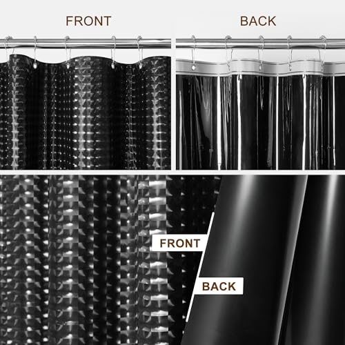 Image of Barossa Design Extra Long Shower Curtain Liner 72 inch x 84 inch, Waterproof XL PEVA Shower Liner with 3 Magnets for Bathroom, Lightweight, Metal Grommets - Dimensional Black, 72x84
