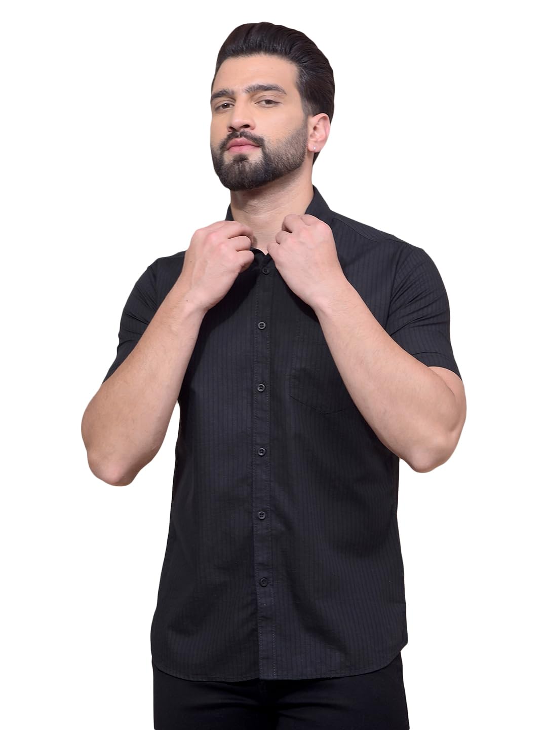 Crimsoune Club Men's Black Vertical Stripes Shirt-image-2
