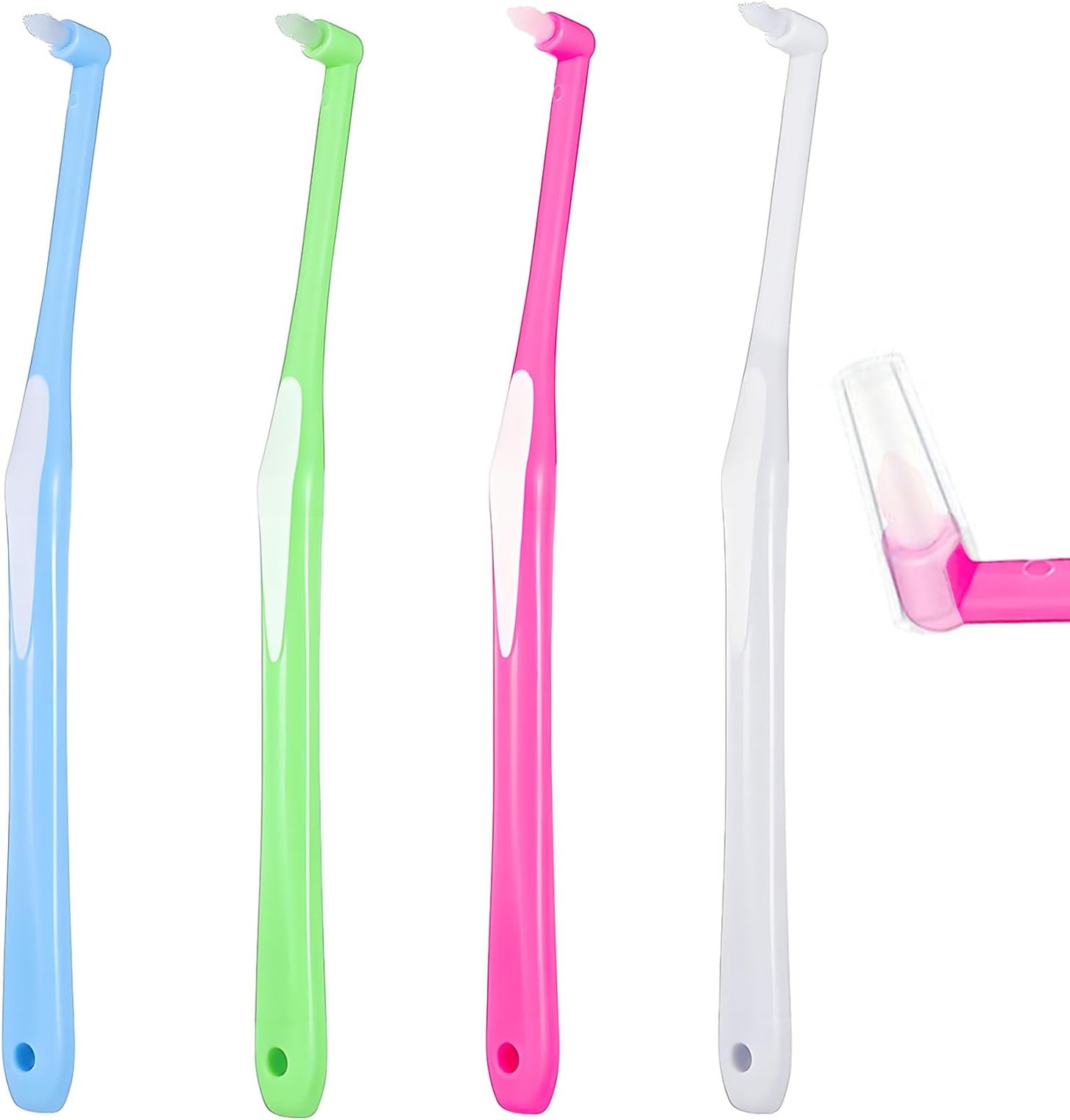4 Pcs Interspace Toothbrush,Soft Single Tufted Toothbrushes for Orthodontic Braces Detail Cleaning(Blue/Green/Rose Red/White) Slim Interspace Teeth Brush for Dental and Sensitive Gums Deep Cleaning