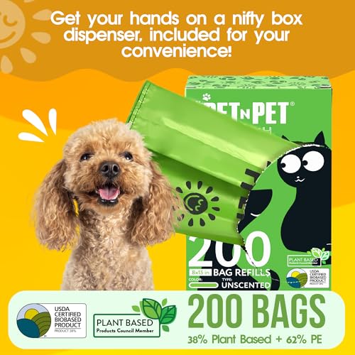 PET-N-PET-200-Counts-Unscented-Dog-Poop-Bags-with-Tie-Handles-38-Plant-Based-62-PE-Poop-Bags-for-Dogs-Extra-Thick-Doggie-Poop-Bags-Dog-Waste-Bags-Cat-Litter-Bags-Cat-Poop-Bags