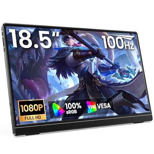 Image of ForHelp 18.5 Inch 100Hz Portable Display, 1920x1080 16:9 FHD Monitor with Built-in Stand and Speakers, Compatible with Laptop, Mobile Phone and Game Consoles