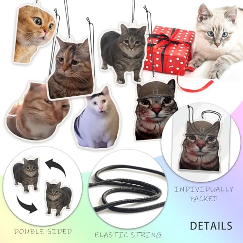 Image of 6Pcs Funny Car Air Freshener for Women Girls Men Cute Freshener Ornaments Cat Meme Funny Personalized Car Hanging Accessories Cat Car Accessories