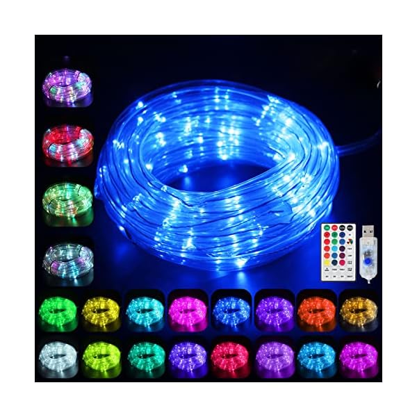 WUJUN LED Schlauch RGB Außen 10M 100 LED mit USB, IP68 Wasserdicht Lichtschlauch 16 Farben 4 Modi mit Fernbedienung…