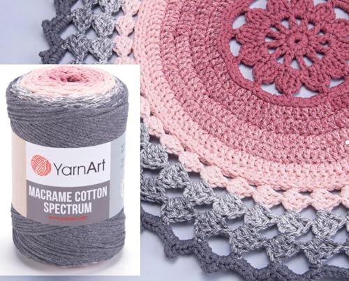 Cuerda de macramé de algodón YarnArt multicolor, hilo trenzado Aran de 8.8 onzas 6