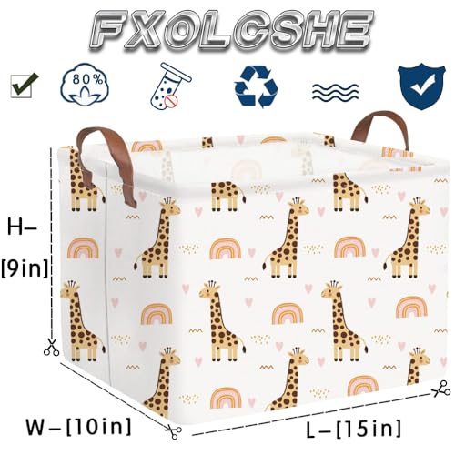 Image of FXOLCSHE Rectangular Giraffe Basket,Waterproof foldable nursery laundry basket,Baby Storage Basket,Kids Toys Bin,Baby Gift Baskets for Bedroom(Giraffes)