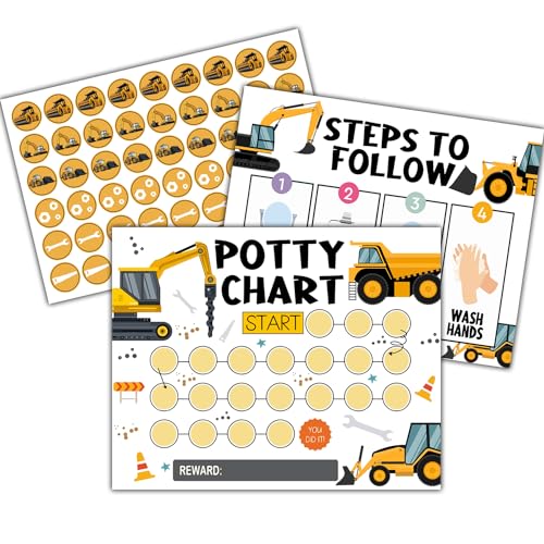 Children's Potty Sticker Chart, Engineering Car Reward Sticker Chart ?Kids Potty Training Chart for Toddlers Boys, Potty Training Sticker Chart for Girls Potty, Potty Chart for Boys with Stickers