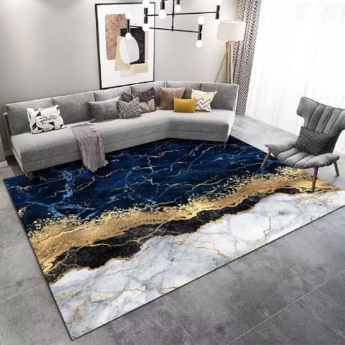 Tapis géométrique abstrait lavable et antidérapant bleu de salon - 2