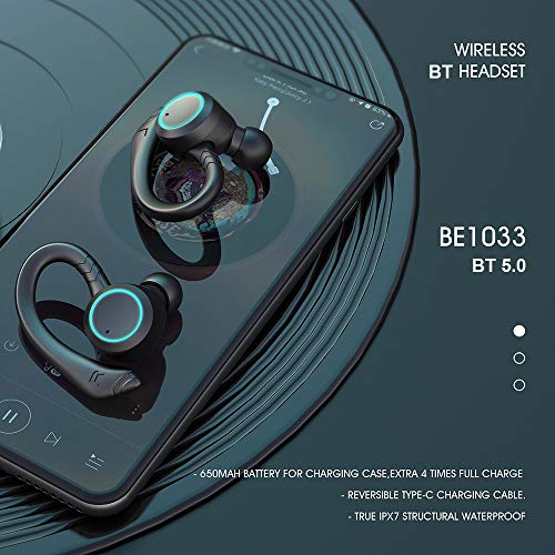 Btuty Fones de ouvido sem fio TWS Fone de ouvido portátil BT 5.0 Compatible with esportes IPX7 à pro