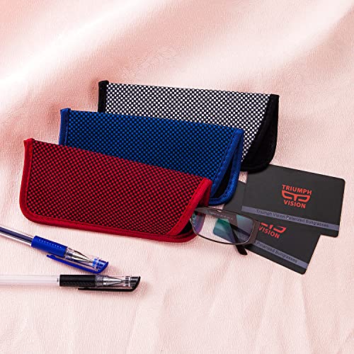Image of TRIUMPH VISION 3 Pack Reading Glasses Pouch Soft Case Eyeglass Sleeve Slim | Alternative to Bulky Case in bag, Lightweight Lined Padded Protect Optical lens Slip in, Cute Pattern Portable for Daily Use