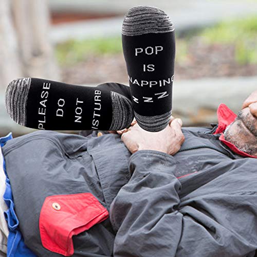 JXGZSO 2 Pairs Grandpa Napping Socks Papa Gift Please Do Not Disturb Pop Is Napping Socks Father's Day Gift3