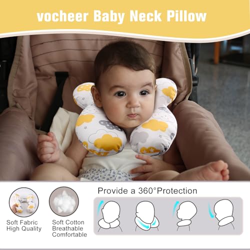 Image of vocheer Baby Travel Pillow(Upgraded), Head and Neck Support Pillow for Pushchair, Car Seat, Stroller, Bouncer, Cotton(Yellow Cloud)