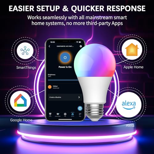 image for Caupureye Light Bulbs with Matter, Smart Light Bulbs, WiFi Led Light B