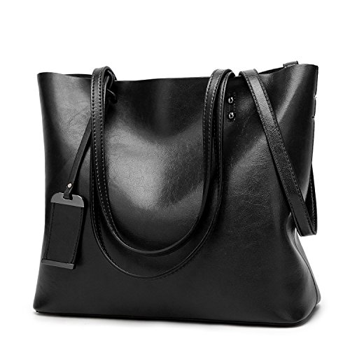 EssVita Fashion Mujer Bolsas De Hombro Grande Cuero de PU Bolso de mano Cartera Bolsa Bandolera Negro