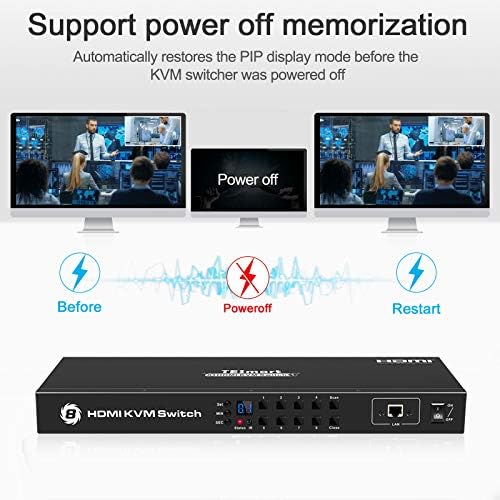 TESmart 8 Port HDMI KVM Switch 4K@30Hz 4:4:4 UHD 8 in 1 out Switcher with Standard USB 2.0, Switching via IR Remote Control&RS232/LAN Port&Auto-Scan, etc with Rackmount 4 ×5ft/1.5m KVM Cable