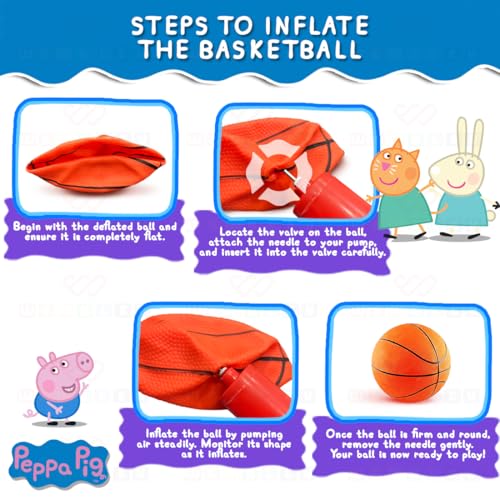 Image of Wembley Peppa Pig Basket Ball for Kids Boys Girls Basketball Set with Deflated Ball, Hoop, Hanging Board & Pump Indoor Outdoor Games Birthday Gift for Children - Friends