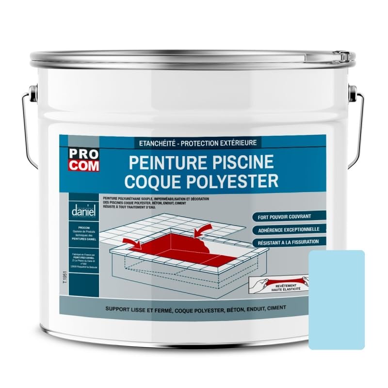 PRO COM Peinture piscine coque polyester et béton, peinture piscine polyuréthane étanche et...