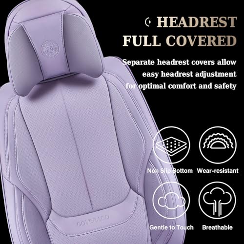 Image of Coverado Universal Seat Covers Full Set, 5 Seats Universal Seat Covers for Cars, Waterproof NAPPA Leather Car Seat Covers with Head Pillow, Auto Protectors Fit for Most Sedans SUV Pick-up Truck-Purple