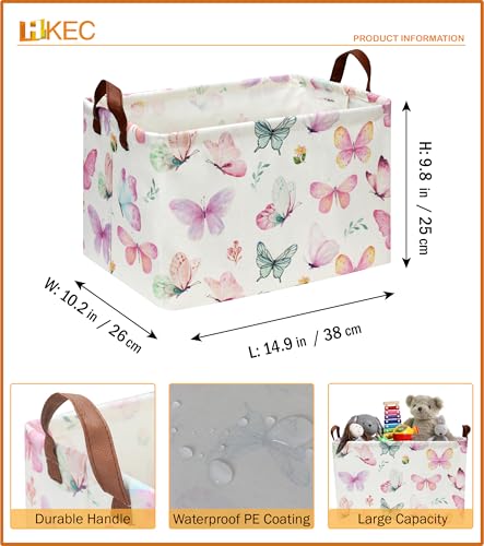 Image of Rectangle Pink Butterfly Storage Basket, Collapsible Storage Bin, Books Box, Gift Basket(Pink Butterfly)