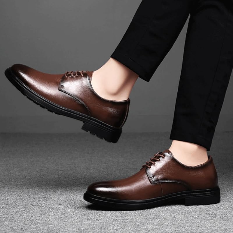 Men's Genuine Leather Platform Oxfords Pointed Toe Lace up Comfort Breathable Chunky Heels Dress Shoes for Business Work Dating3