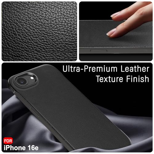 Image of TheGiftKart Hybrid Ultimate Slim Back Case Cover for iPhone 16e | Lightweight Profile | Hard Back Case Cover for iPhone 16e (PC & TPU, Metal Camera Ring, Leather Texture Finish, Black)