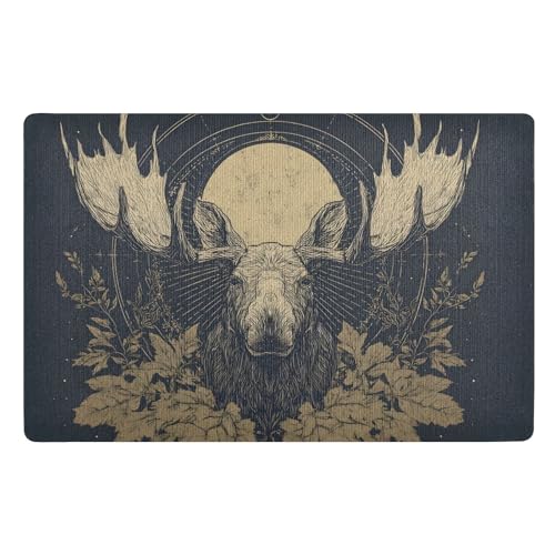 Felpudos Lámina con Retrato De Alce Suaves Alfombras Baño Absorbentes Felpudo para Portón Jardín Cocina 40X60 Cm