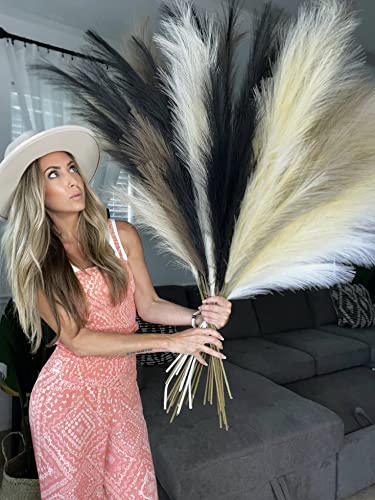 Faux Natural Wheat Pampas Grass, 3 Stems Large Tall 44'' Artificial Fake Boho Flowers, Vase Fillers, Pompous Grass, Rustic Trendy Minimalist Farmhouse Room Decor, Great Gift Idea… #TOP5