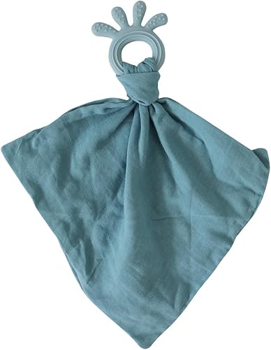 Back To Nature Silicone Teether Muslin Blankie - Blue