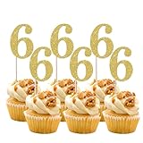 Rsstarxi 36 Pack Cupcake Toppers Gold Glitter Number 6 Cupcake Picks Sixth Birthday Cake Decorations for Cheers to 6 Years Baby Shower Anniversary Party Decorations