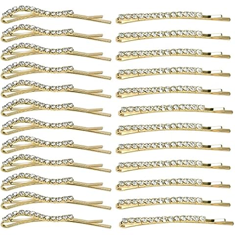 Rhinestone Bobby Pins 24Pcs Sparkly Gold Hair Clips Diamante Hair Grips Hair Slides Crystal Barrettes Headdress for Women Lady Girls Cover