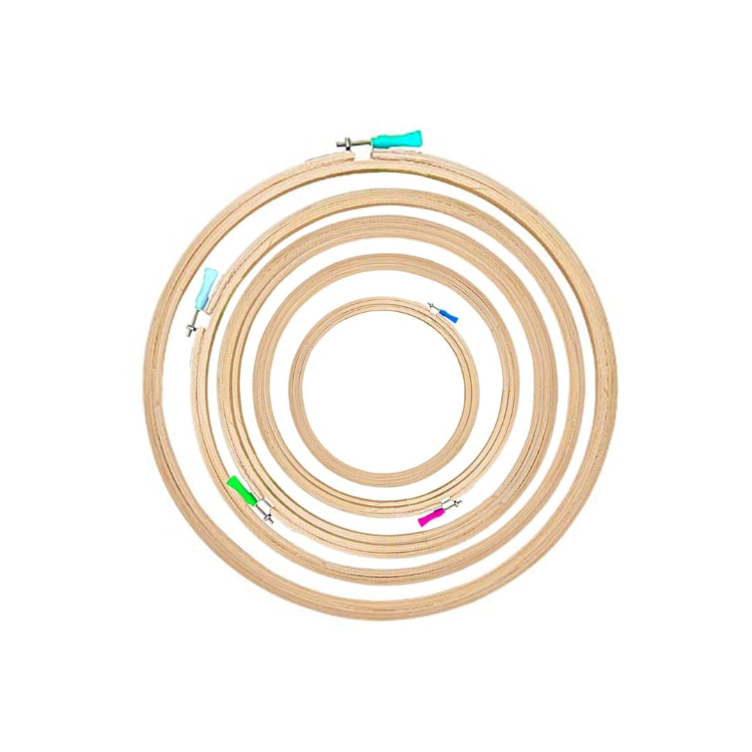 Wooden Embroidery Hoop Ring Frame Set of 5 Sizes (5, 6, 8, 10, 12 Inch) Bamboo Embroidery Hoops with Adjustable Screw for Cross Stitch, Hand Embroidery, DIY Craft, Wall Decor, Sewing Kit-picture-31