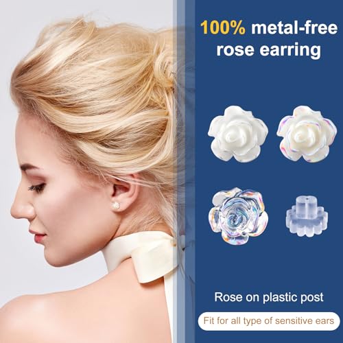 Joez Wonderful Plastic Earrings, Flower Earring Stud with Rubber Backs, Earrings Hypoallergenic for Sensitive Ears Women4