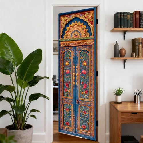 Image of Nuxovilar Floral Carved Door Stickers Peel Stick PVC 30.3x78.7 in Cover | Door Stickers Wall Decals Peel Stick Cover Vinyl Art Poster Living Room Entryway (Floral Carved)