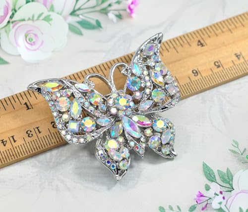 Image of Gyn&Joy Womens Jewellery Aurora Borealis Crystal Rhinestones Hollow Out Style Butterfly Pin Brooch