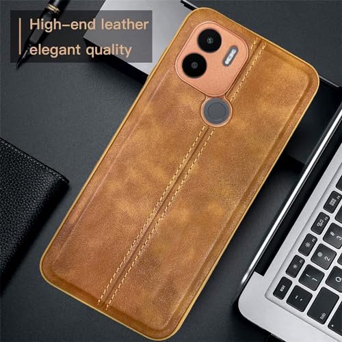 Image of A rtistque Premium Thread Leather Back Cover Case for Poco C50 / Mi Redmi A1 Plus /Mi Redmi A2 Plus | Drop Protection | Smooth Grip | Raised Camera Edges - Brown