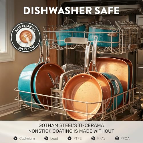Image of GOTHAM STEEL 20 Piece Copper Pots and Pans Set Nonstick Cookware & Ceramic Bakeware Set, PFOA PFOS Free, Dishwasher /Oven Safe to 500F, Non Toxic, Metal Utensil Safe - Turquoise