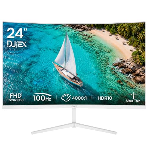 Image of 24 Inch Curved White Monitor, FHD 1080P VA Panel, 3000R 100HZ 98% sRGB Business Computer Monitors, Frameless Design, Flicker-Free, Low Blue Light, VESA Mountable, for Office & Gaming (VGA, HDMI)