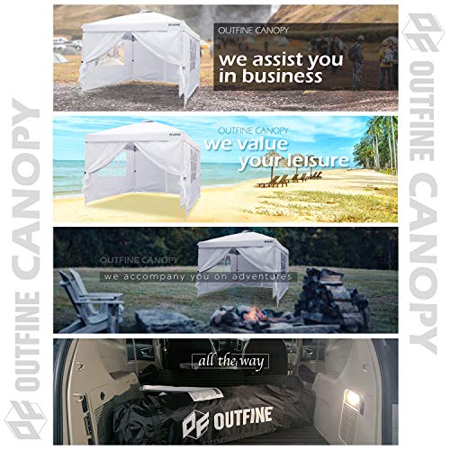 OUTFINE Canopy 10'x10' Pop Up Commercial Instant Gazebo Tent, Fully Waterproof, Outdoor Party Canopies with 4 Removable Sidewalls, Stakes x8, Ropes x4 (White, 10 * 10FT)