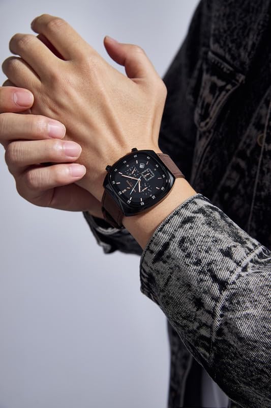 Image of Daniel Hechter Paris Bercy Collection Analog Quartz Watch for Men with Square Dial, Multifunction Sub-Dials, Date Display, Crystal Hour Markers and Leather Strap - DHM1001